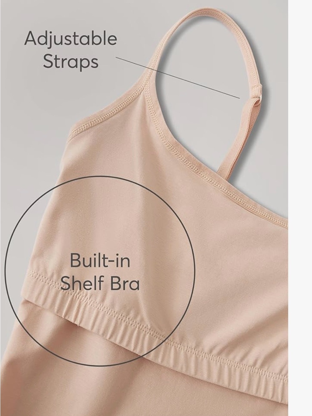 NWOT Pact Women's Organic Cotton Camisole Built-in Shelf Bra, Almond, Small, XS - Picture 3 of 3